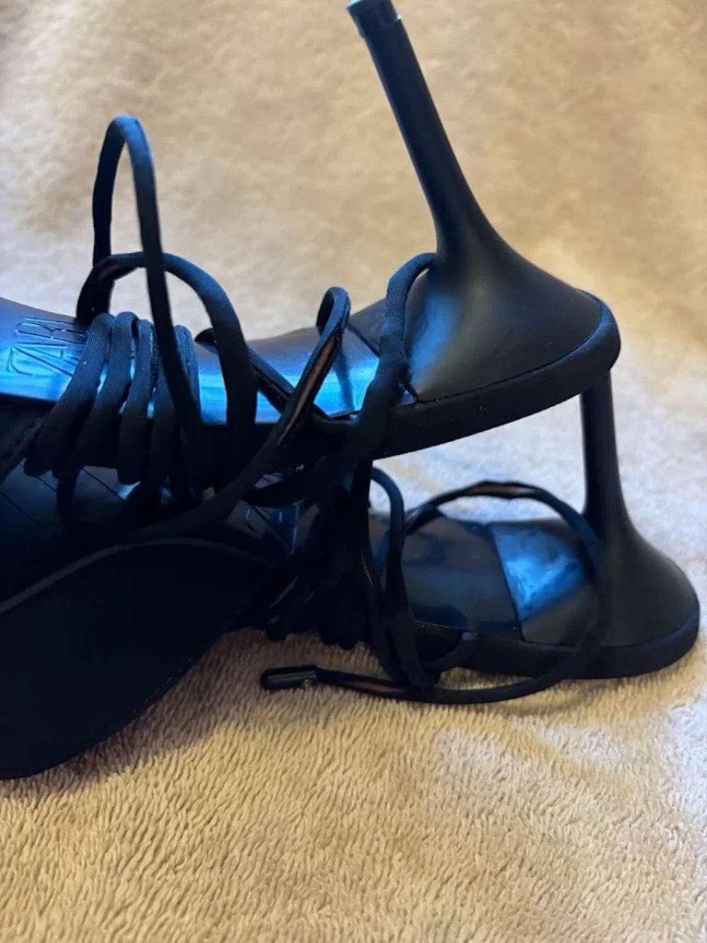 ZARA Women's Black Pointed-Toe Lace-up Heeled Pumps - size 39 - Picture 8 of 16